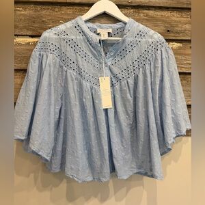 Light Blue Eyelet Cotton Peasant Top Calypso St. Barth Women's Light Blue